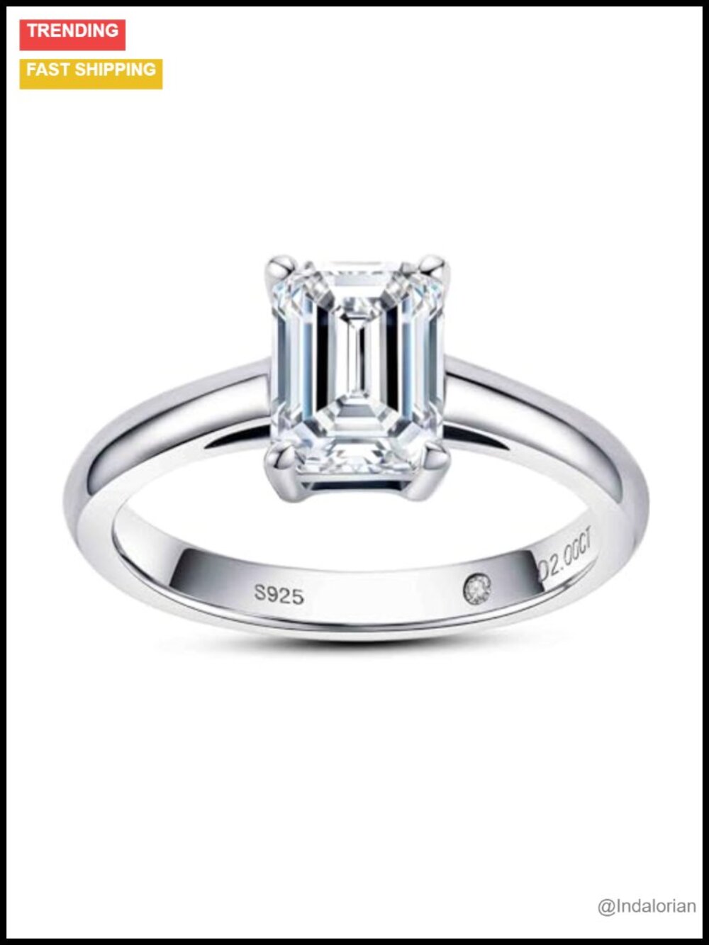 AnuClub Moissanite Engagement Ring Emerald Cut 2ct D Color 925 Sterling Silver